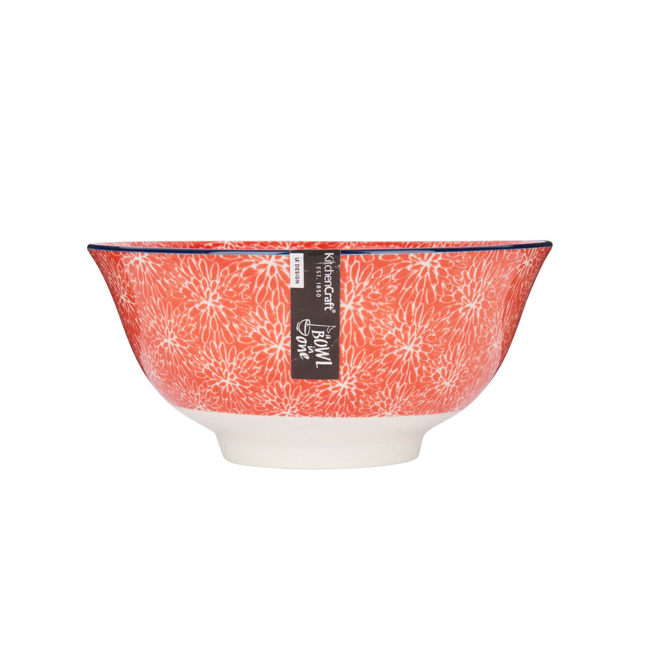Red Floral and Blue Edge Ceramic Bowl