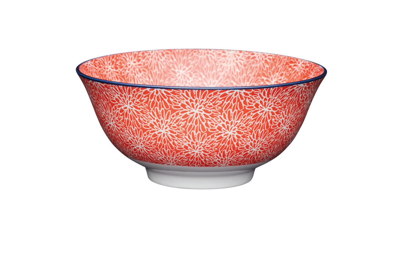 Red Floral and Blue Edge Ceramic Bowl