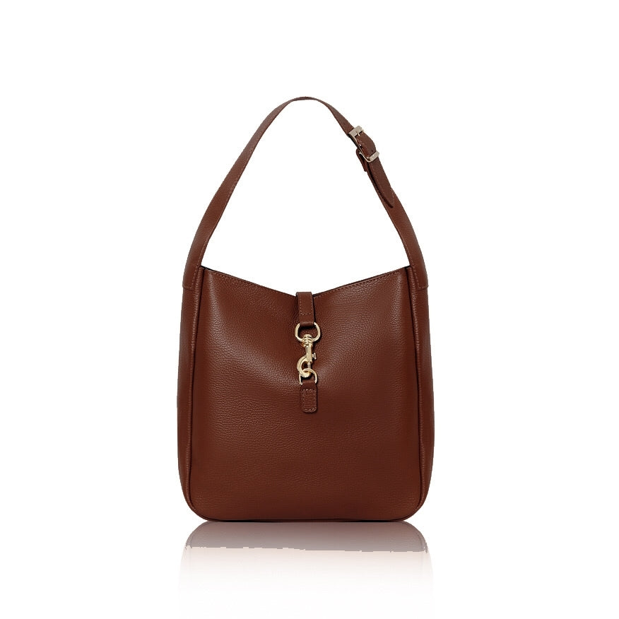 Italian Hook Lock Shoulder Bag | Light Chocolate