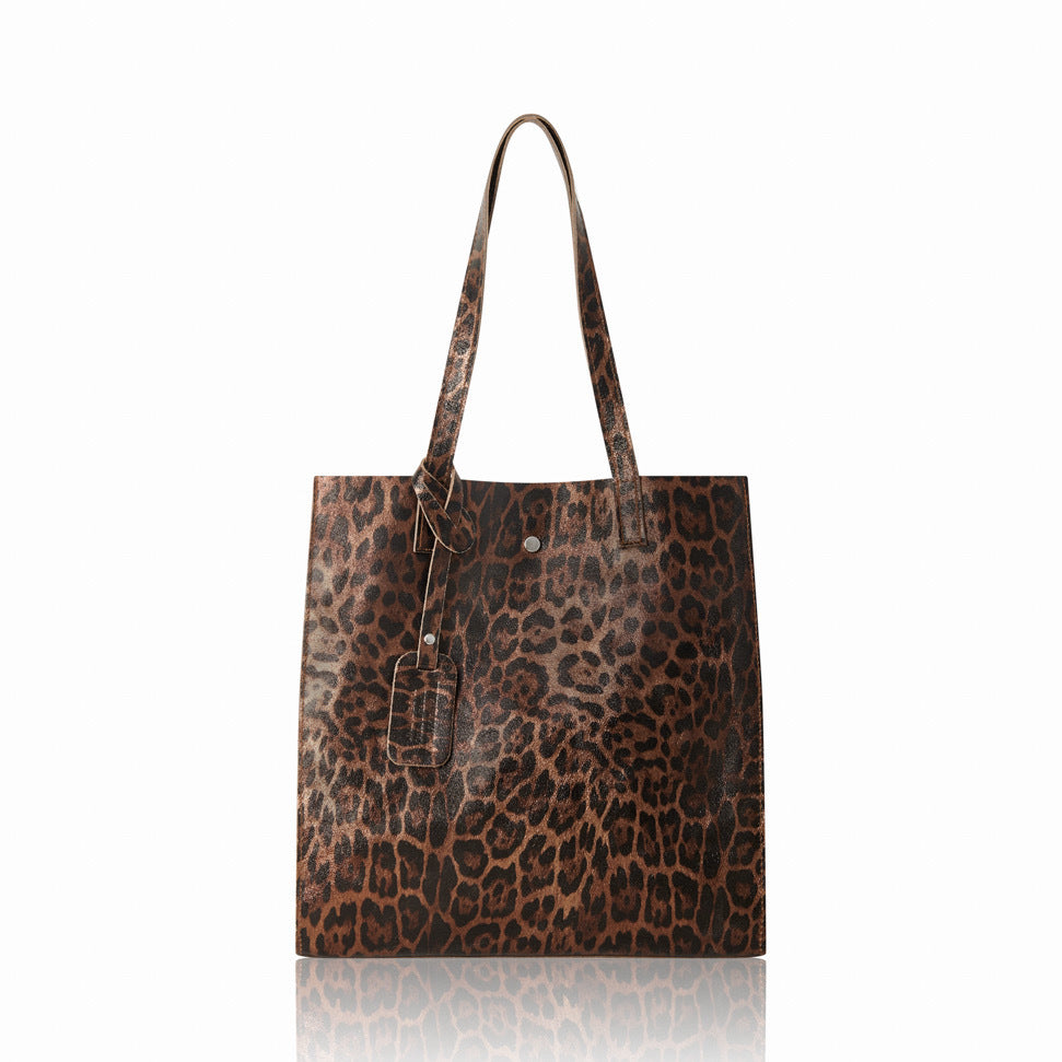 Italian Leopard Shopper Bag | Dark Tan