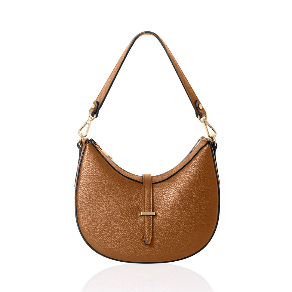 Italian Leather Crescent Bag | Dark Tan