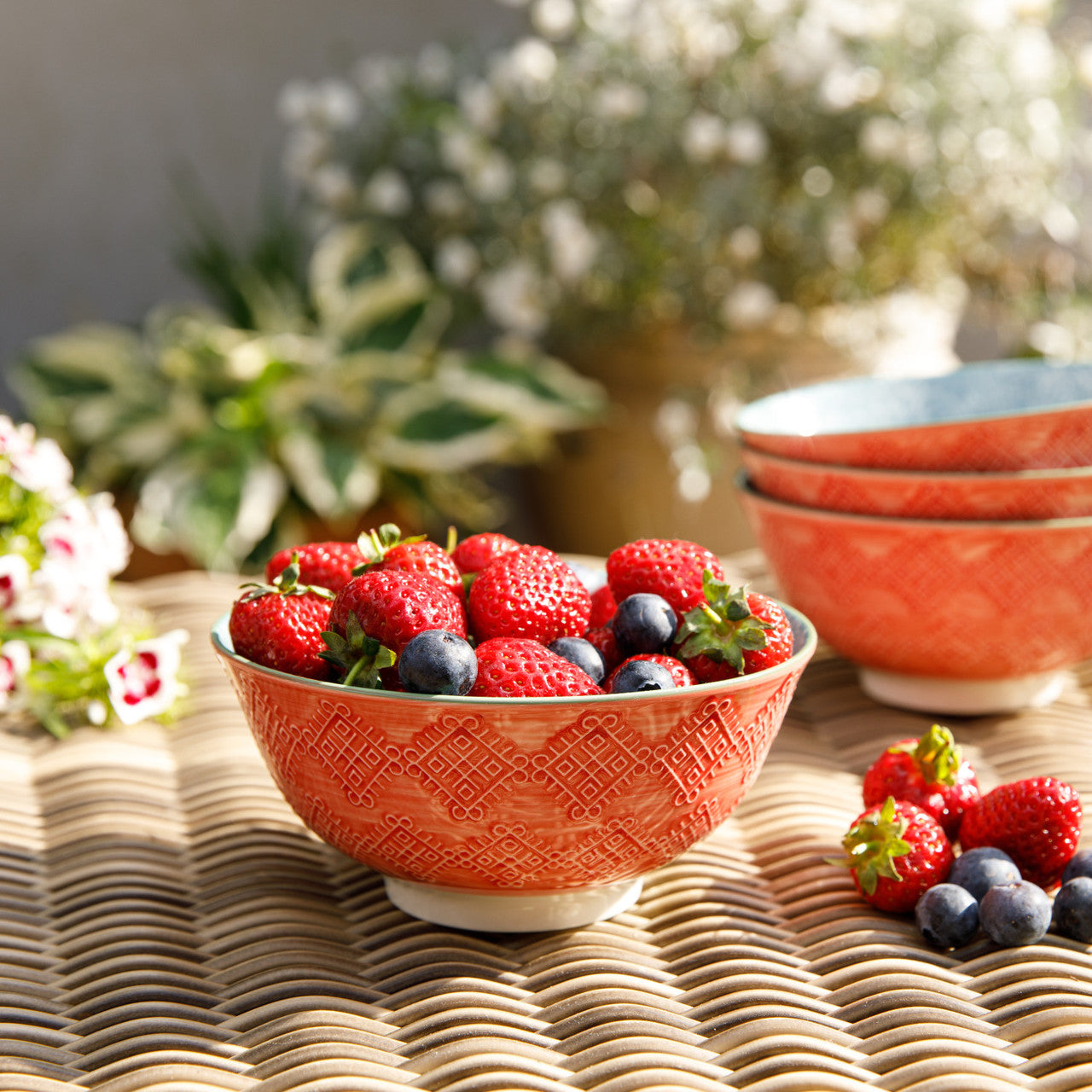 Leaf Print and Terracotta Look Ceramic Bowl