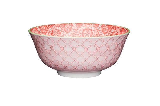 Red and Pink Victorian Style Print Ceramic Bowl