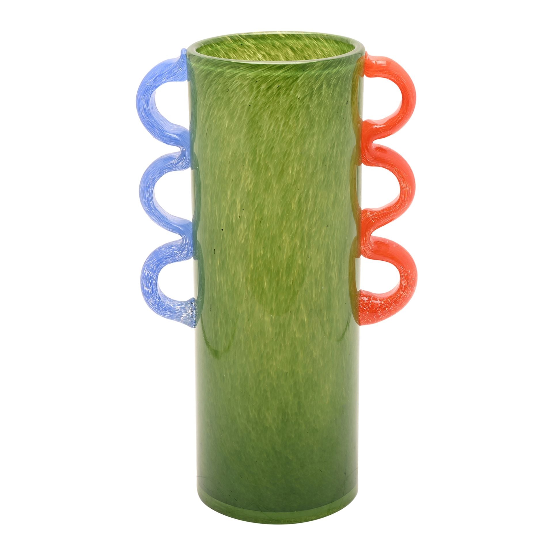 Raspberry Blossom | Green Glass Vase with Wavey Handles