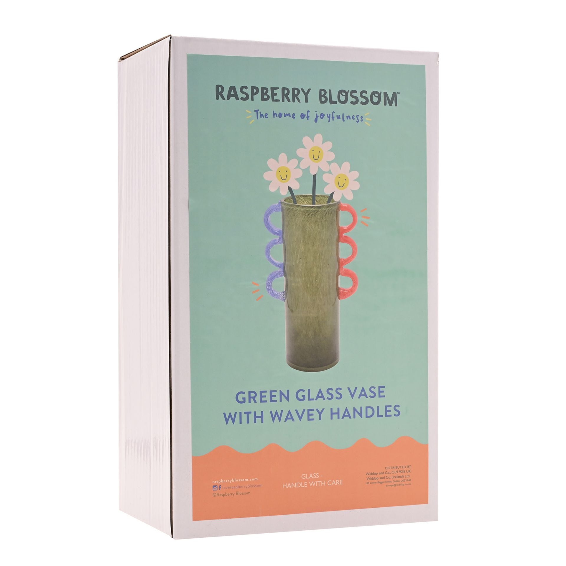 Raspberry Blossom | Green Glass Vase with Wavey Handles