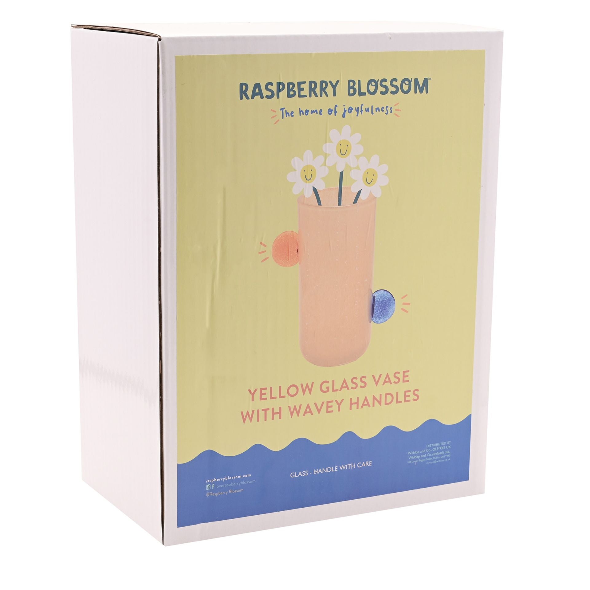 Raspberry Blossom | Yellow Glass Vase with Bobble Handles