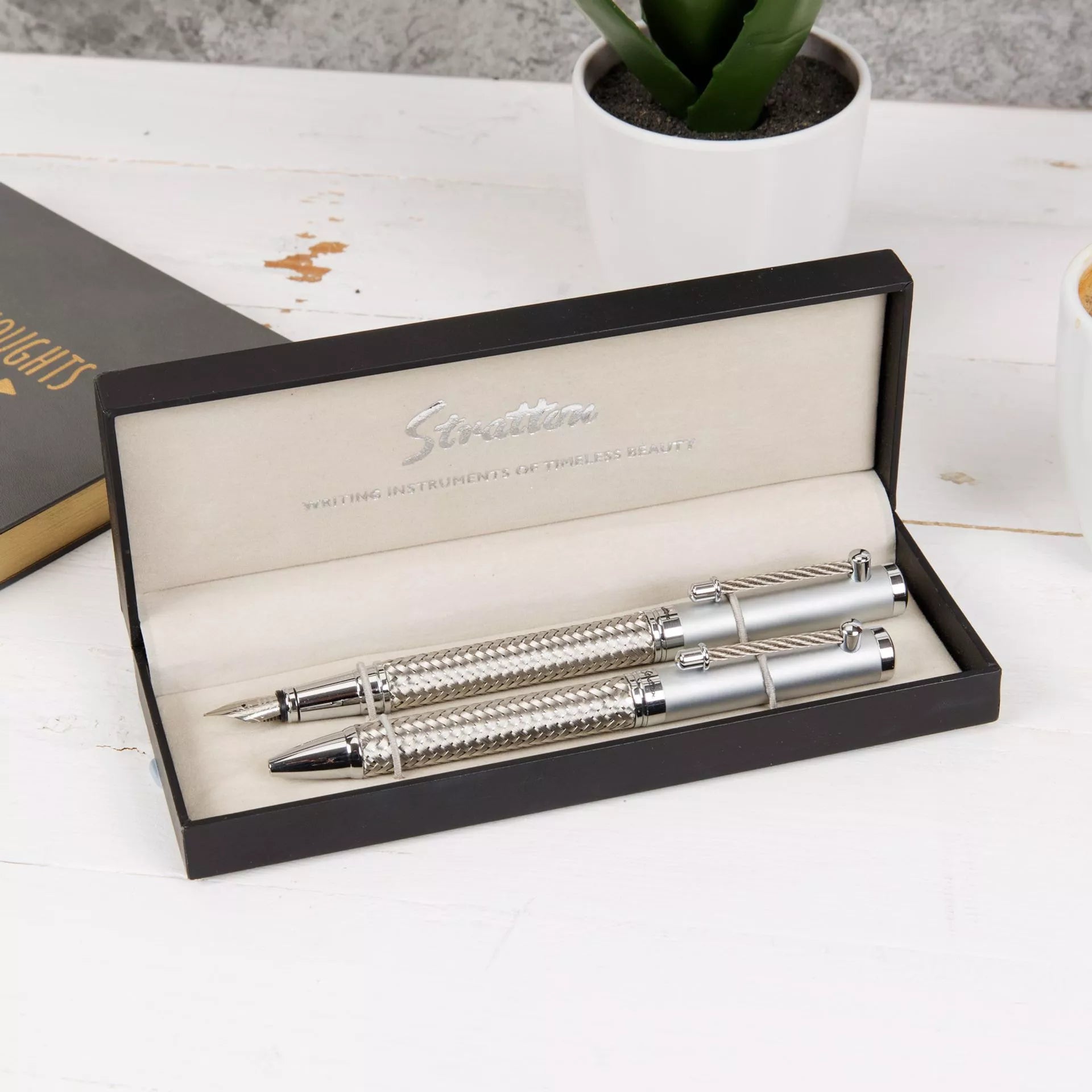 Rollerball & Fountain Pen Set | 2 Tone Silver