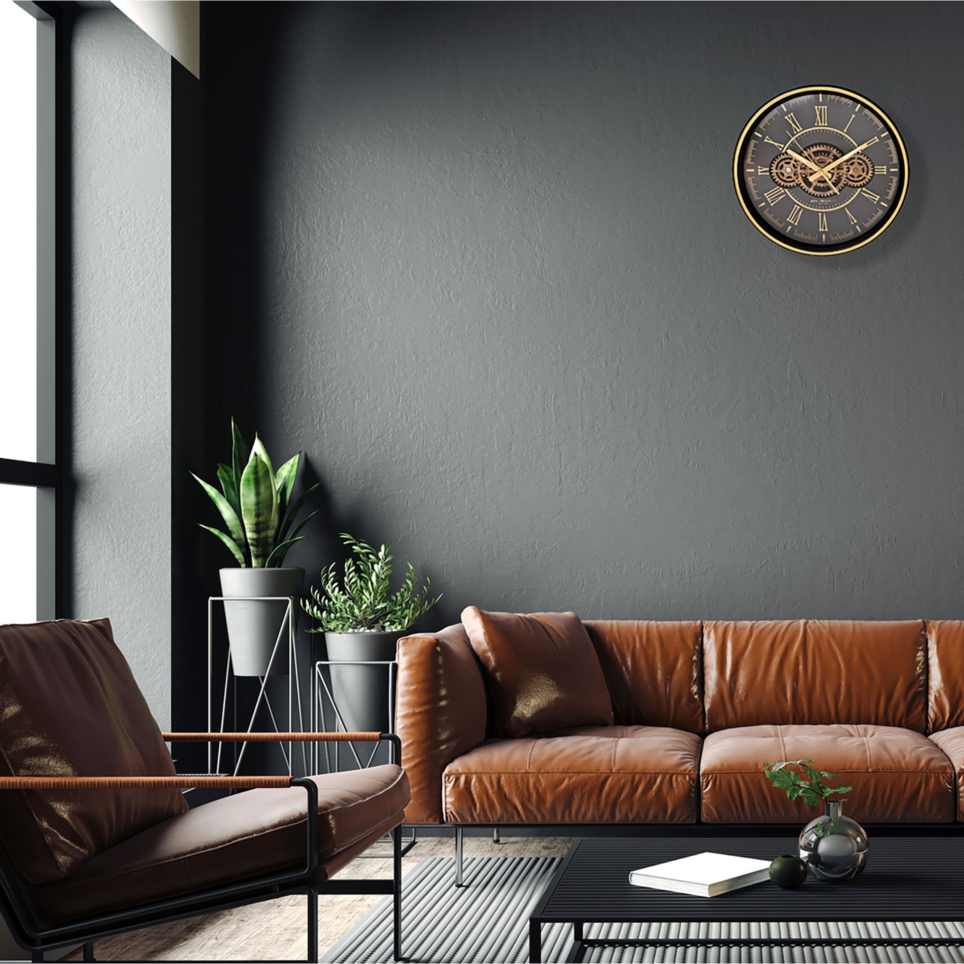 Wall Clock With Moving Gears & Metal Frame | 35cm