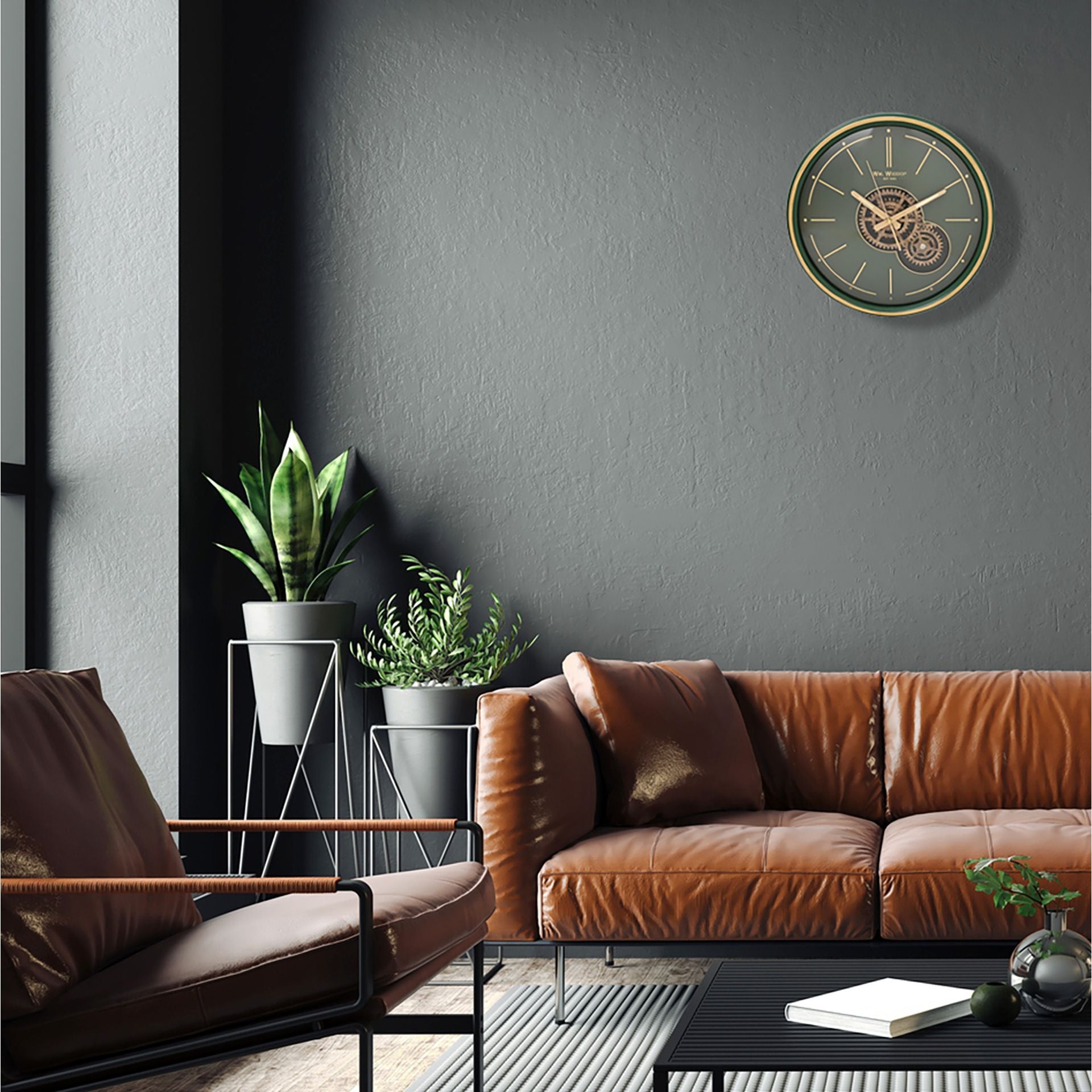Wall Clock with Moving Gears & Metal Frame | 35cm