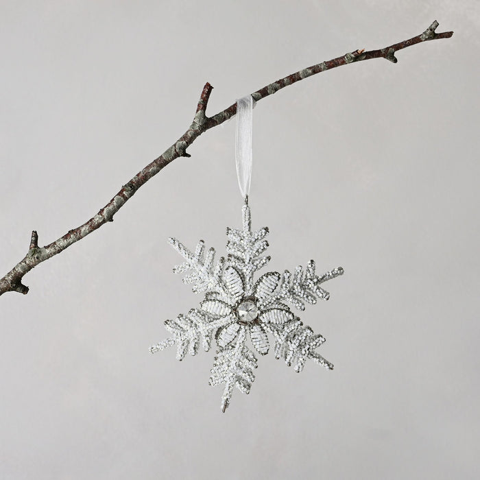 Hand Embellished 3D White Snowflake Tree Decoration