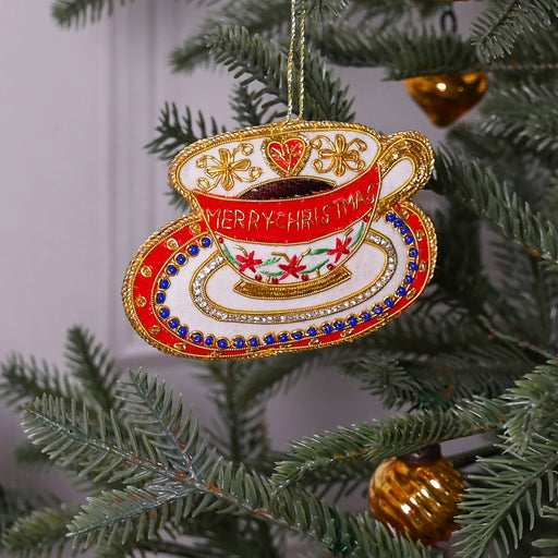 Hand Embellished Cup & Saucer Hanging Decoration