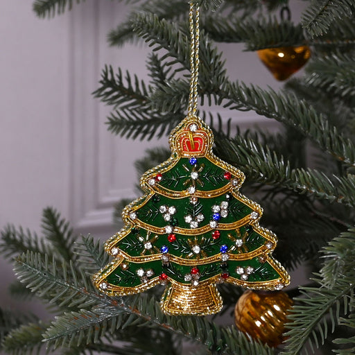 Hand Embellished Green Christmas Tree Hanging Decoration