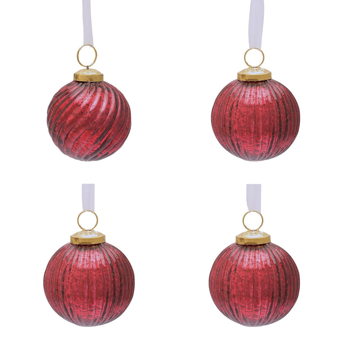 Set of 4 Recycled Red Glass Baubles