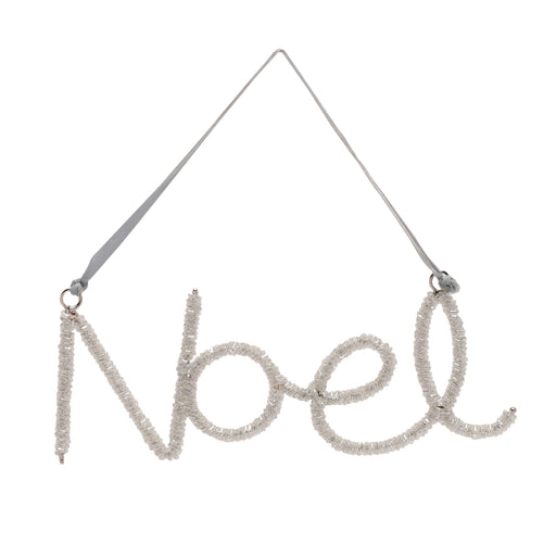 Glass Beaded Silver Hanging Sign - Noel