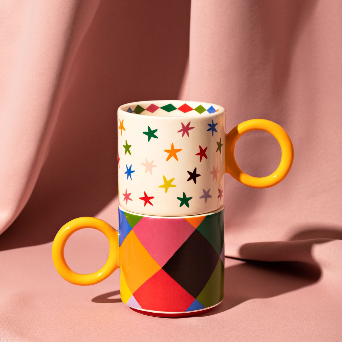 Quirky Check & Star Mugs