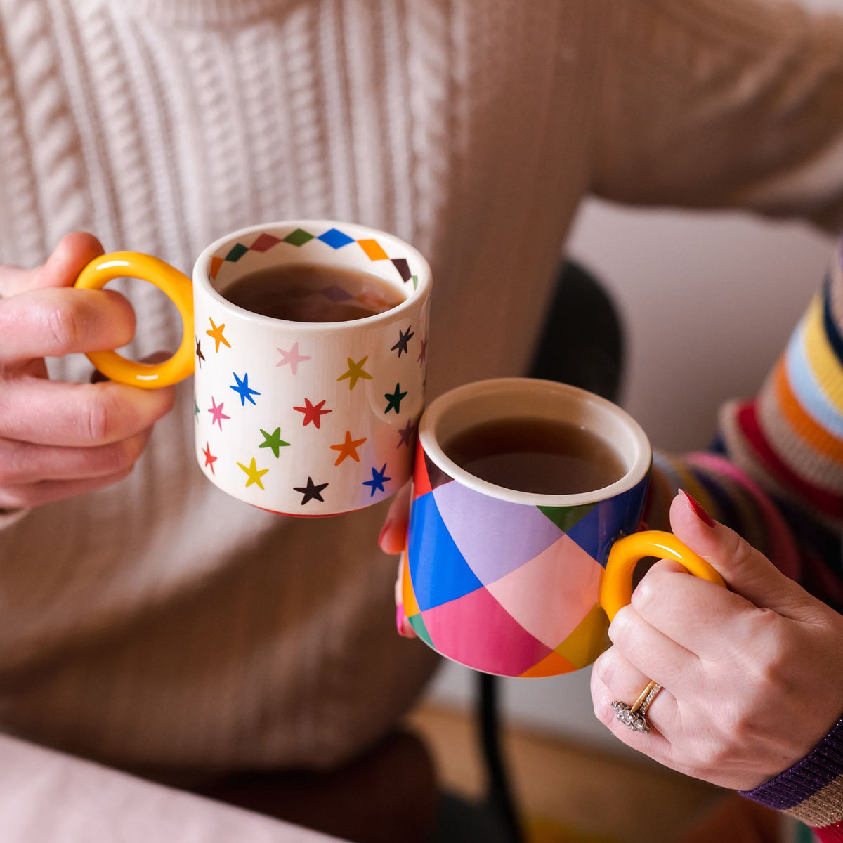 Quirky Check & Star Mugs