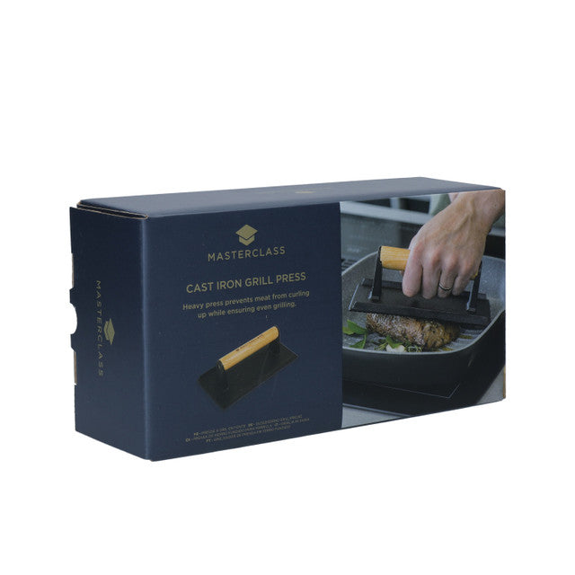 Cast Iron Grill Press with Wooden Handle