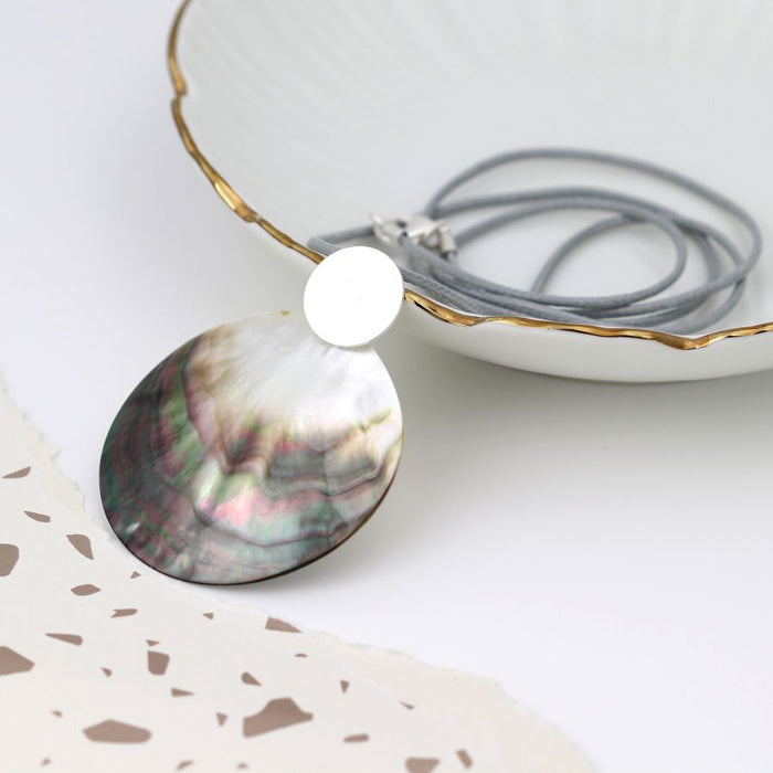 Shell And Matt Silver Long Double Disc Necklace