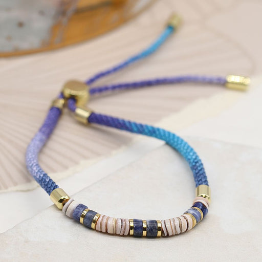 Blue Mix Cord Bracelet With Semi-Precious And Brass Beads