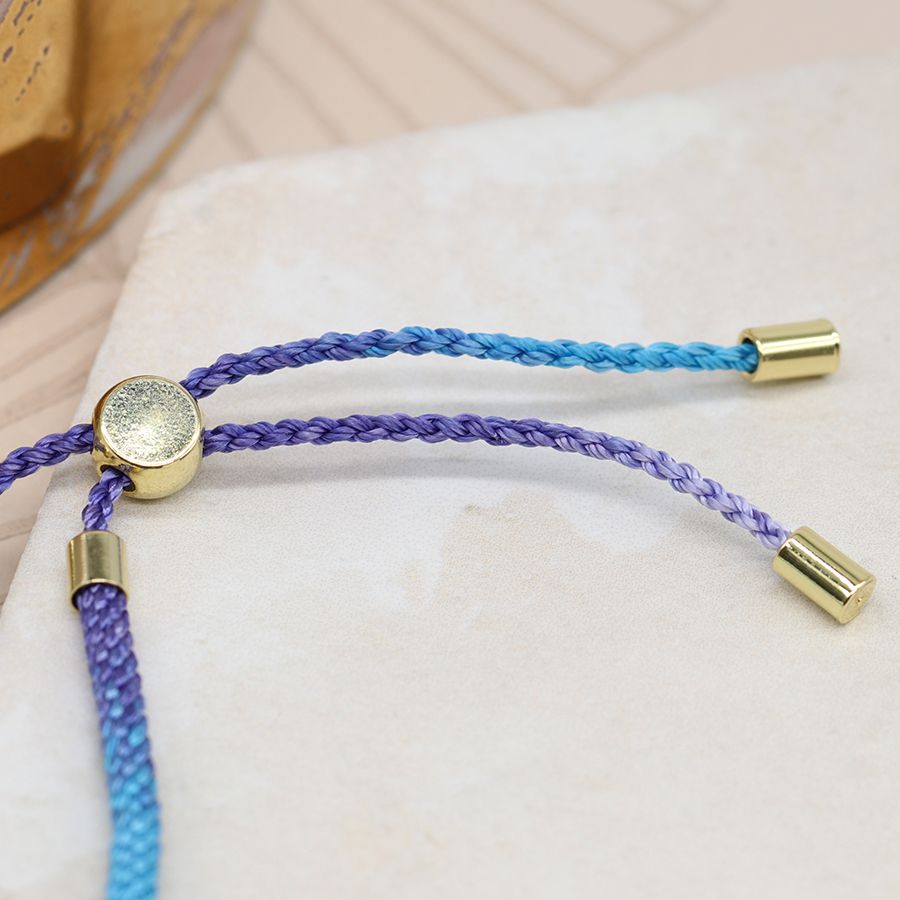 Blue Mix Cord Bracelet With Semi-Precious And Brass Beads