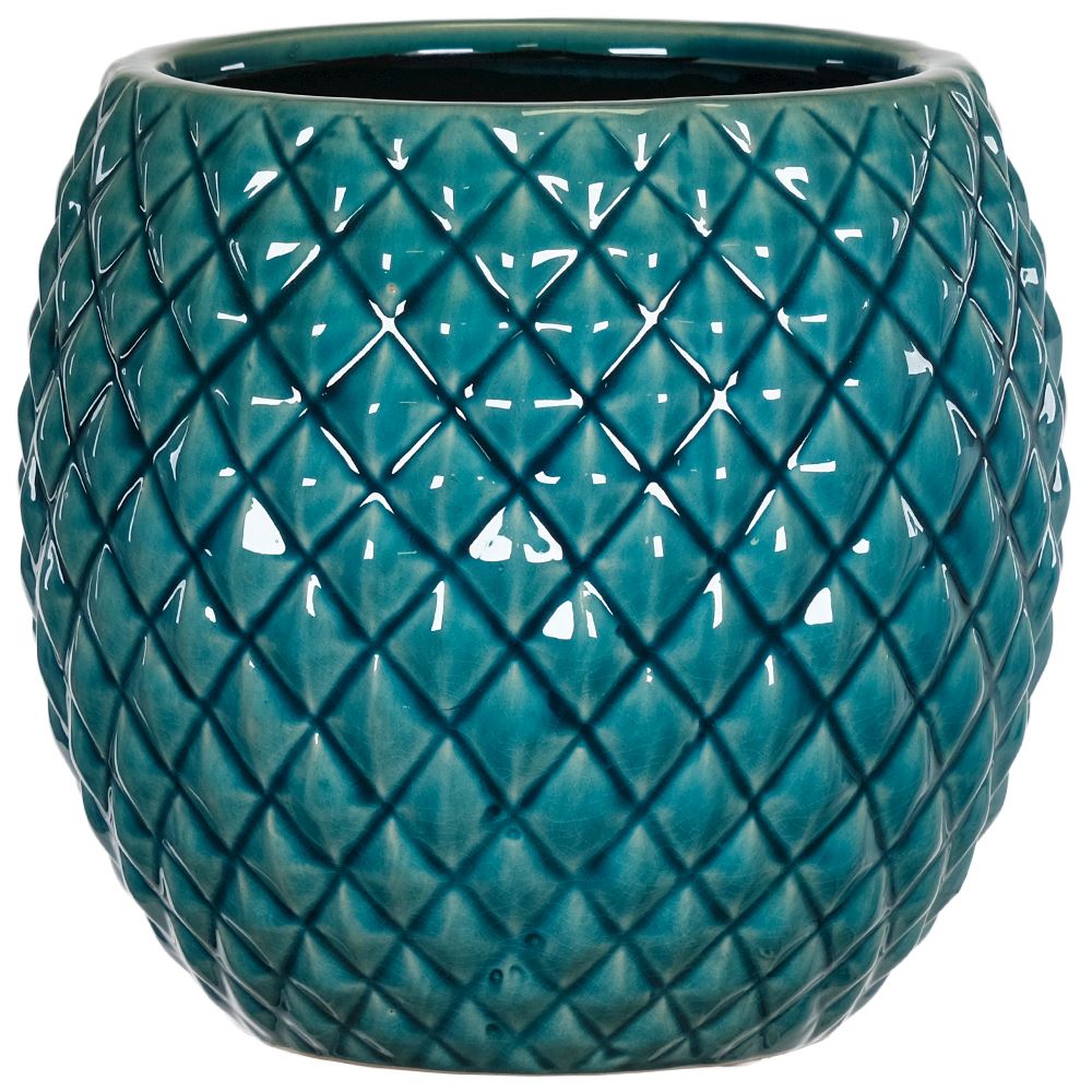 Round Teal Planter with Detail