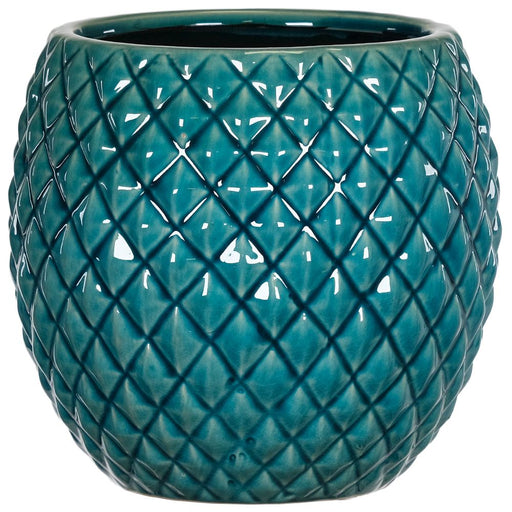 Round Teal Planter with Detail