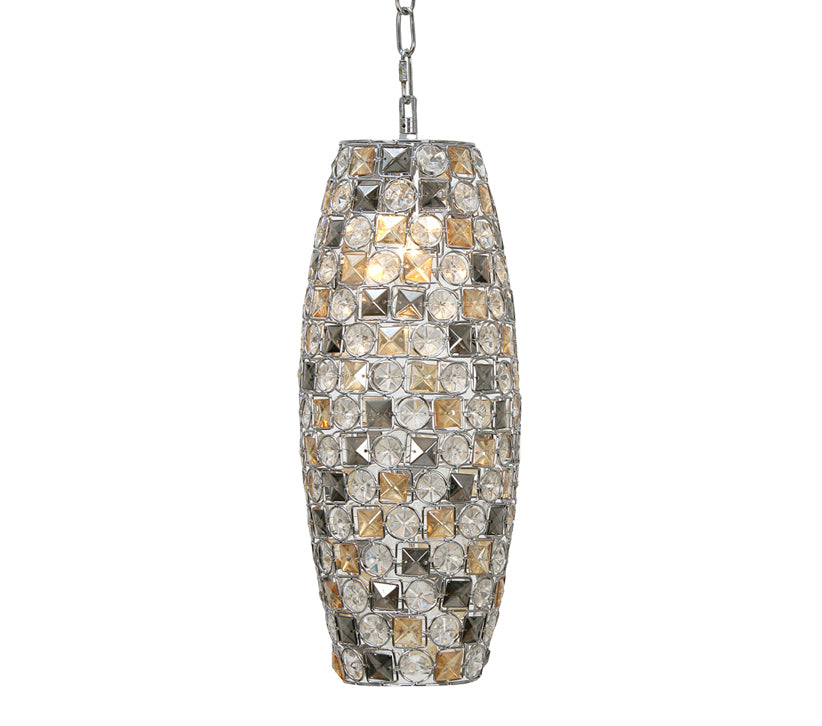 Davoli Cylindrical Pendant Light, Chrome Finish With Glass Beads