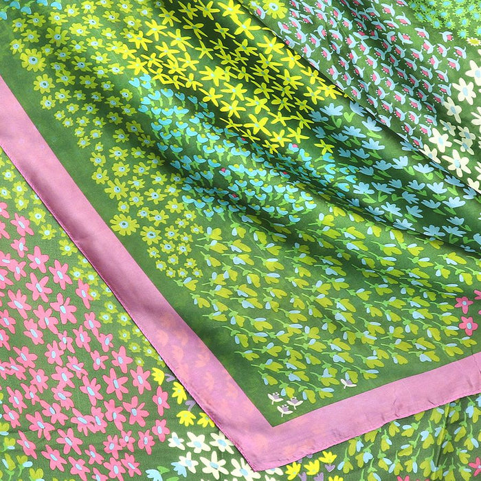 Green And Pink Mix Silky Cascading Flower Scarf