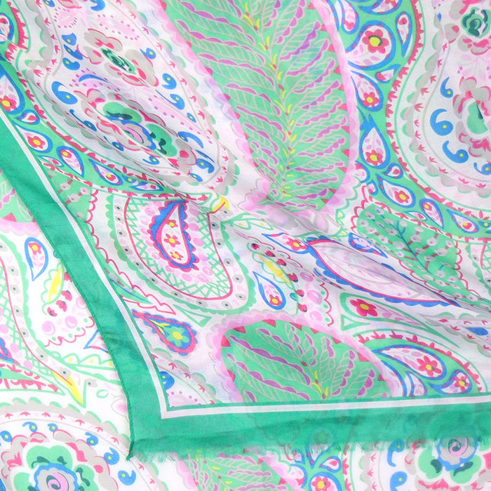 Green And Pink Mix Paisley Print Scarf