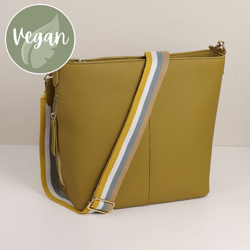 Mustard Vegan Leather Shoulder Bag with Stripe Strap