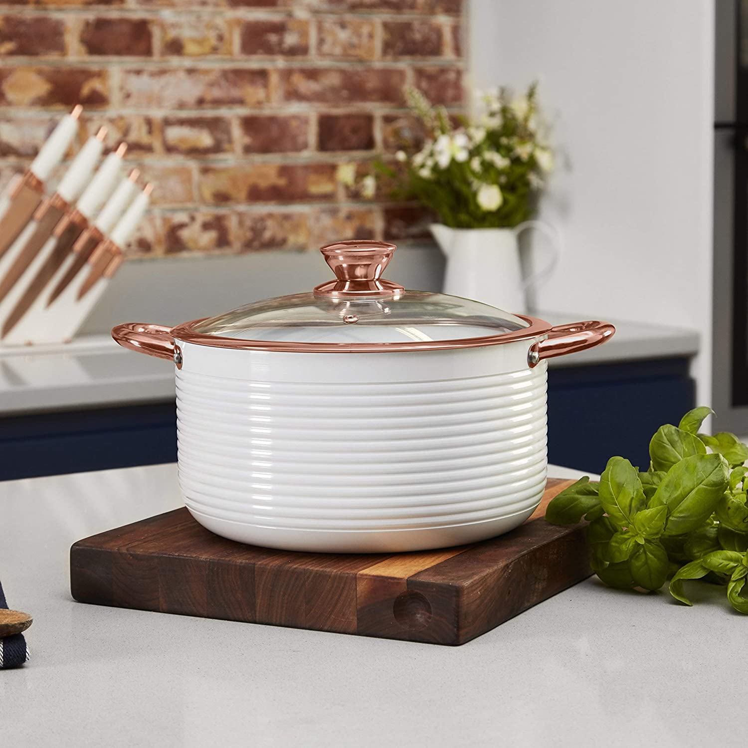 24cm Casserole Dish | White And Rose Gold