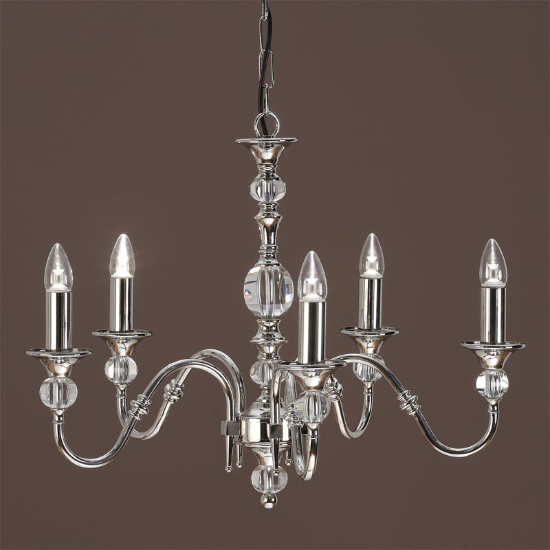 Polina Chandelier Polished Nickel Clear Crystal 5 Light