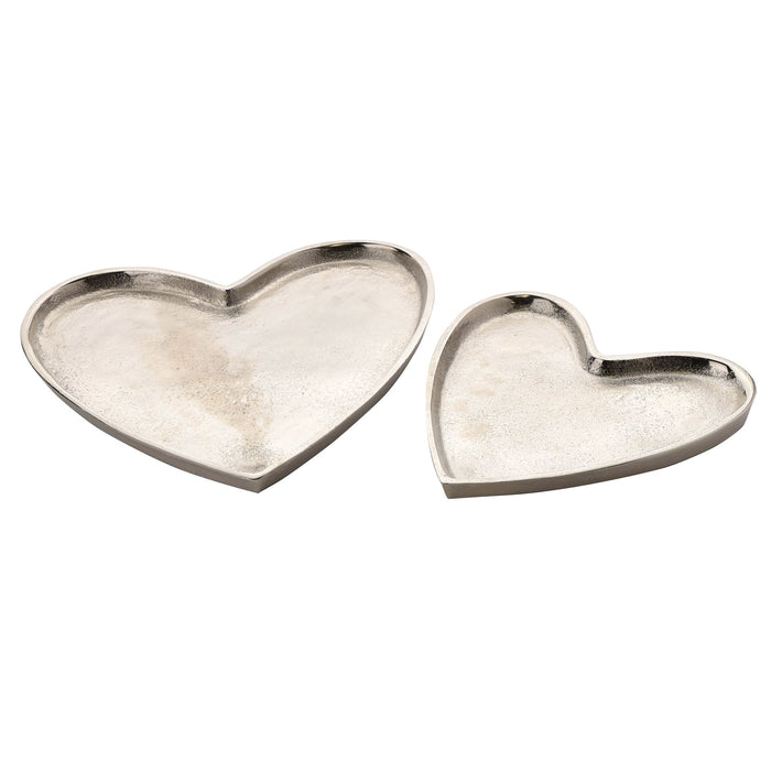 Hestia Silver Metal Set of 2 Heart Display Trays