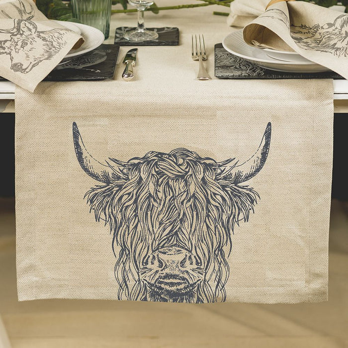 Linen Table Runner - Highland Cow