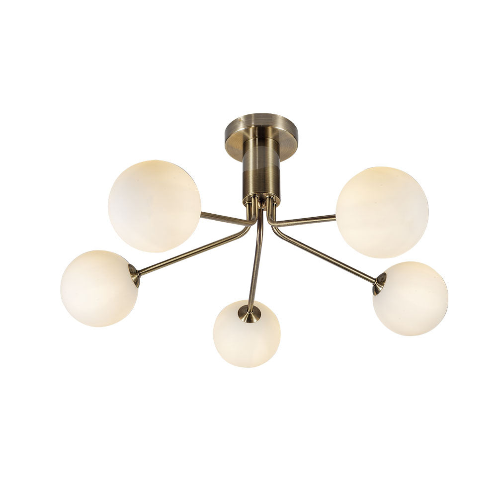 Lando 5 Light Semi Flush With Opal Glass